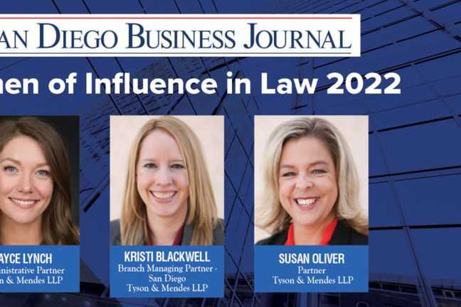 Cayce Lynch, Kristi Blackwell, and Susan Oliver selected for Women of Influence in Law by San Diego Business Journal